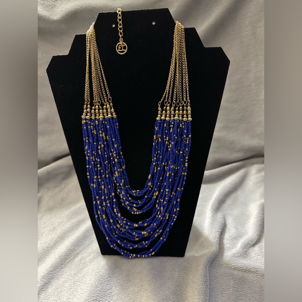 Erica Lyons Royal Blue and Gold Multi-Strand Necklace